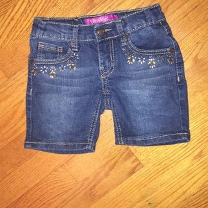 Blue Girls Denim shorts with Jewel Design